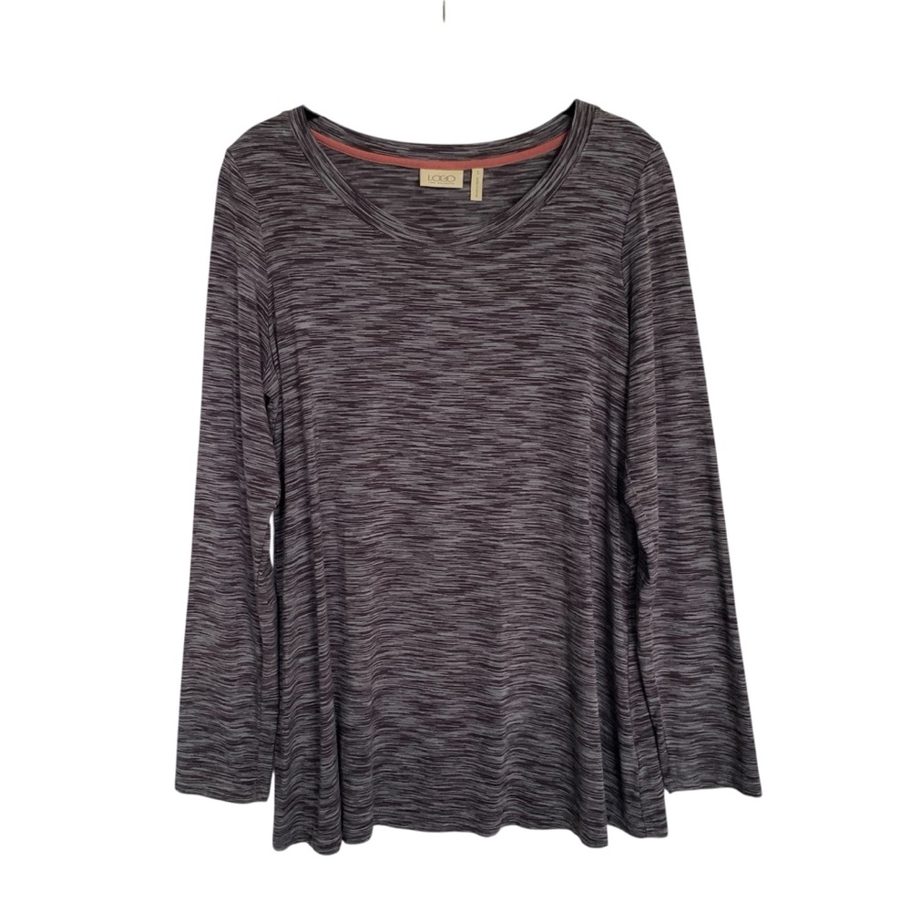 LOGO Lori Goldstein Womens Size S Dark Navy Blue Gray Long Sleeve Tunic Top